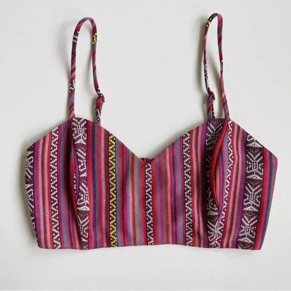 Show Me Your Mumu Tai Bandeau Crop Top Size Small Piñata Pink Textile Festival - Picture 5 of 10